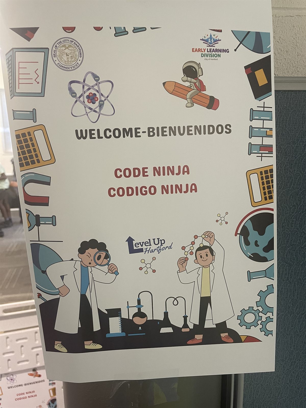 Welcome sign for an AI Pathways Camp session in Hartford